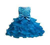 Joyas de acero inoxidable para niños vestido de cumpleaños largo elegante sin mangas malla princesa vestidos de niña de flores boda niños leggings con niñas, azul celeste, 3-4 años