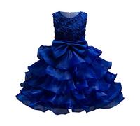 Joyas de acero inoxidable para niños vestido de cumpleaños largo elegante sin mangas malla princesa vestidos de niña de flores boda niños leggings con niñas, azul, 4-5 años