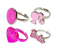 Joyas de Barbie: Anillos ajustables de 4 piezas para ni as (Anillos de Barbie con dije de metal) Viste a las ni as Regalos perfectos de Barbie pa