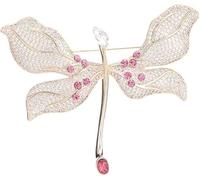 Joyas de broche para mujer, 14K Gold Dragonfly Moissanite Brooch, High-End Wing Design, Elegant Coat Accessory(Gold+Red)