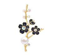 Joyas de broche para mujer, 14K Gold Elegant Plum Blossom Moissanite Brooch, Floral Plant Freshwater Pearl Pin,High-end Accessory with Classical Elegance(Black)