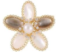 Joyas de broche para mujer, 14K Gold & Freshwater Pearl Flower Brooch - High-End Elegant Moissanite Pin Design(Brown+white)