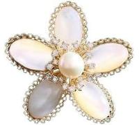 Joyas de broche para mujer, 14K Gold & Freshwater Pearl Flower Brooch - High-End Elegant Moissanite Pin Design(White)