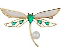 Joyas de broche para mujer, 14K Gold Mother-of-Pearl Dragonfly Brooch, Inlaid with Moissanite, A Suit Accessory(Gold)