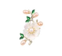 Joyas de broche para mujer, 14K Gold Traditional Plum Blossom Brooch, Freshwater Pearl and Moissanite Pin, High-End Magnolia Shell Design for Women(Gold green)