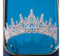 Joyas de cabello Tiaras de corona para mujeres Barroque Multicolor Crystal Tiara Crown para mujeres Fiesta de boda Vintage Hot Hot Bridal Rehinestone Corona Cabello (Color: Gold Sky Blue)