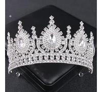 Joyas de Cabello Tiaras de Corona para Mujeres Cierro de Lujo Cúcico Crown Crystal Tiaras Nupciales Coronas Reina Princesa Renúdón Día Diadem Tandilla para la Cabeza de la Cabeza Joyería, Plata