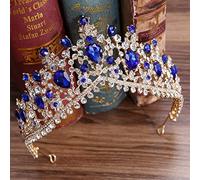 Joyas de cabello Tiaras de corona para mujeres CRISIÓN ROJO Europeo Red Garg Big Crown Healwear accesorios para el cabello de novia Joya de joyas Tiaras Princesas Coronas de Gagalu (Color: Oro Azul)