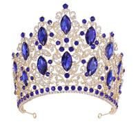 Joyas de cabello Tiaras de corona para mujeres Luxury Big Forest Crystal Rhinestone Crown Boda Tiara Accesorios para el cabello nupcial Regalo de la boda de la casa de la corona, H214 ORO AZUL