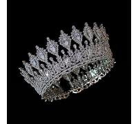 Joyas de cabello Tiaras de corona para mujeres Luxury Round Bride Crown Zirconia Big Tiara Boda Cabello Accesorio de reina Diadema para mujeres Accesorios de boda de la cabeza de la cabeza Color: