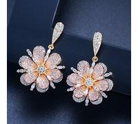 Joyas de color rosa y amarillo Micro pavimento de circonía cúbica Pendientes de caída de flores para mujeres