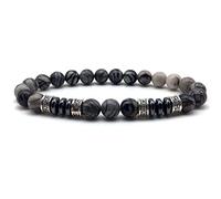 Joyas de encanto pulseras con cuentas, pulseras con cuentas Beads de piedra negra de piedra negra natural brazaletes 4 colgantes redondos plateados pulsera de cristal elástica joyería de cristal para