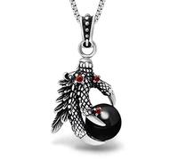 Joyas de hombre vintage Garra de dragón/Abrazo de garra de águila Gema negra/roja Collar de acero de titanio Colgante Accesorios Hipoalergénico Punk Performance Street Dance Gift-black-One size
