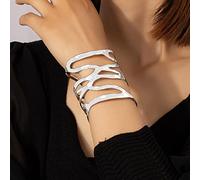 Joyas De Muñeca De Estilo Punk para Mujer, Brazaletes Ajustables Abiertos Irregulares De Bobinado Irregular Geométrico para Mujer, Pulsera De Mano Ancha Hueca Exagerada para Mujer, Blanco