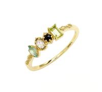 Joyas de oro auténtico de 14 quilates, oro amarillo 585, alianzas de boda con rectángulo verde peridoto, retro Au585 Gold Alianzas de boda ónix, talla 60 (19.1)