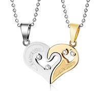 Joyas de pareja Amor de acero inoxidable Combinación de amantes en forma de corazón Rompecabezas Colgante Amistad personalizada Joyas Regalo de cumpleaños-White+gold-Onesize