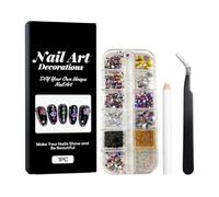 Joyas de uñas, gran juego con una variedad de formas de diamantes de imitación y cristales | Colgantes de uñas y piedras preciosas con pinzas - Para diseño acrílico, arte de manicura y