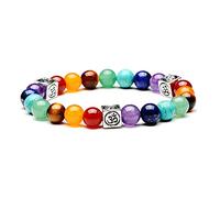 Joyas de yoga Piedras de cuentas multicolores 7 Pulseras de chakras Pulsera de hebras de dijes de yoga Hombres Mujeres Joyería Pulseras y brazaletes-Multicolor plata
