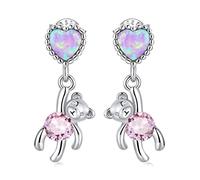Joyas finas, anillos Mujeres, Love Bear Pendientes para mujeres Lindo Pense Ping Pendientes para Girly Shining Heart Jewelry