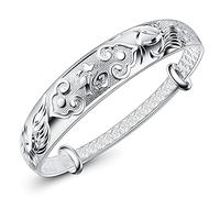 Joyas for mujer, pulsera de plata, pulsera de plata de ley 925 for mujer, brazalete ajustable, brazalete tallado a mano, pulsera china Phoenix, regalos de cumpleaños for hermanas, amigas, parejas, mam