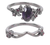 Joyas inspiradas en el modernismo con piedra de amatista y aleación antideslustre, artesanía con diseño de ramas de rosas negras, diseño vintage de amatista, One Size, Como se describe, como se