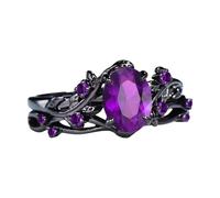 Joyas inspiradas en el modernismo con piedra de amatista y aleación antideslustre, artesanía con ramas de rosas negras, anillos ajustables de ramas vintage, talla única, como se describe, como se