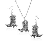 Joyas Occidentales para Mujer, Pendientes de Vaquera de Aleación de Metal Joyas de Vaquera Pendientes Occidentales Collar de Cadena Torcida con Bota Juegos de Joyas con Colgante de Bota Bohemia