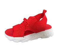Joyas Oro Niña para el verano para mujer suela gruesa Suela suave trenzada con mosca Sandalias de playa acampanadas de fondo plano casual Chanclas Fucsia, Rd1, 42 EU