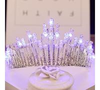 Joyas para el Cabello Tiaras de Corona para Mujeres Accesorios para el Cabello de Boda Diadema de Novia Led Corona Camino Adornos Crystal Perlas Tiaras y Coronas Luminosas, Luz Azul