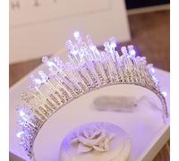 Joyas para el Cabello Tiaras de Corona para Mujeres Accesorios para el Cabello de Boda Diadema de Novia Led Corona Camino Adornos Crystal Perlas Tiaras y Coronas Luminosas, Arco Iris