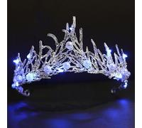 Joyas para el cabello Tiaras de corona para mujeres Corona de bodas luminosas para mujeres Tiaras y coronas de la reina de novia LED LED Pearl Bride Cadera Princess Crown para Girl Birthday (Color:
