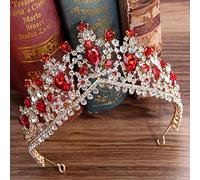 Joyas para el cabello Tiaras de corona para mujeres CRISTAL RED Europeo Great Crown Big Head Sears Bode Weddal Cabello Accesorios Joya de la novia Tiaras Princesas Coronas de Gagalu (Color: Oro Rojo)