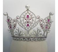 Joyas para el cabello Tiaras de corona para mujeres Luxury Big European Bride Wedding Crown Crown Hermoso Cristal Pink Pink Gran Ronda Tiaras Accesorios para el cabello de belleza, rosa