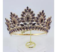 Joyas para el Cabello Tiaras de Corona para Mujeres Luxury Big Purple Crystal Bridal Tiara Diudón Diadema Gran Redonda Reina Real Corona Accesorios para el Cabello de la Boda, Oro Púrpura