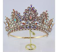 Joyas para el Cabello Tiaras de Corona para Mujeres Luxury Big Purple Crystal Bridal Tiara Diudón Diadema Grande Redonda Reina Real Corona Cabello para la Boda Accesorios, Oro AB Color