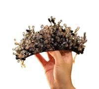 Joyas para el Cabello Tiaras de Corona para Mujeres New Bride Wedding Vesting Black Crystal Crown Crown Noble Luxury Princess Birthday Crown, Black-Tiaras