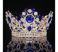 Joyas para el Cabello Tiaras de Corona para Mujeres Royal Crystal King Crown Tiaras y Coronas Reina Joyería para Cabello Pageant Diadem Headselio de Cabezal Bridal Accesorios, Azul, Oro