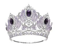 Joyas para el Cabello Tiaras de Corona para Mujeres Tiaras de Boda Redonda Crystal Sliver Reina Corona Mujeres Belleza Diadema Accesorios para el Cabello de la Novia, Plata púrpura
