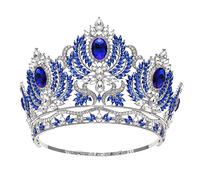 Joyas para el Cabello Tiaras de Corona para Mujeres Tiaras de Boda Redonda Crystal Sliver Reina Corona Mujeres Belleza Diadema Accesorios para el Cabello de Novia, Azul Plateado