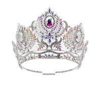 Joyas para el Cabello Tiaras de Corona para Mujeres Tiaras de Boda Redonda Crystal Sliver Reina Corona Mujeres Belleza Pageant Diadem Accesorios para el Cabello Nupcial, Silver AB
