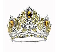 Joyas para el Cabello Tiaras de Corona para Mujeres Tiaras de Boda Redonda Crystal Sliver Reina Corona Mujeres Pagado de Belleza Diadem Accesorios para el Cabello Nupcial, Amarillo Plateado