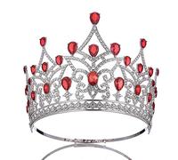 Joyas para el Cabello Tiaras de Corona para Mujeres Tiaras de Novia de Cristal Sliver Big Crowns Mujeres Queen Pageant Diadem Wedding Accesorios, Rojo