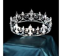 Joyas para el cabello Tiaras de corona para mujeres Tribunal Europeo Retro Barroque Queen Corona Pearl Pearl Round Round Bridal Charro Vestido de novia Accesorios Color de la corona: imitación Rodio,