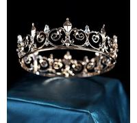 Joyas para el cabello Tiaras de corona para mujeres Tribunal Europeo Retro Barroque Queen Corona Pearl Pearl Round Bridal Headwear Accesorios de vestidos de novia Corona (color: color dorado, tamaño: