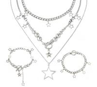 Joyas Y2k, accesorios Y2k, 3 piezas de collares de estrella de plata estilo Y2K, dulce collar esthetic joyas vintage emo, collar apilable de múltiples capas Y2k para mujeres y niñas