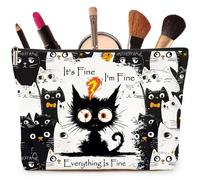 Joybble Bolsa de maquillaje, bolsas de maquillaje de gato para mujeres y niñas, 02 - It's Fine I'm Fine, Estuche de belleza