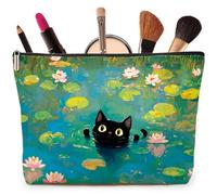 Joybble Bolsa de maquillaje, bolsas de maquillaje de gato para mujeres y niñas, regalos de gato para mujeres, pequeña bolsa de maquillaje plana, bolsa de cosméticos de viaje, organizador de artículos