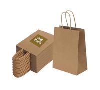Joybe Paquete de 100 bolsas pequeñas de papel marrón de 6 x 3.25 x 8 pulgadas con asas a granel, bolsas de regalo de papel kraft a granel para regalos de fiesta de cumpleaños, comestibles, compras,