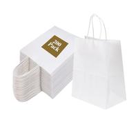 Joybe Paquete de 200 bolsas de papel blanco medianas de 8 x 4.75 x 10 pulgadas con asas a granel, bolsas de regalo de papel kraft a granel para regalos de fiesta de cumpleaños, comestibles, compras,