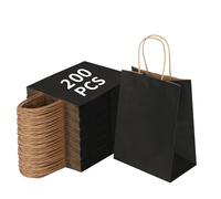 Joybe Paquete de 200 bolsas de papel kraft negras medianas de 8 x 4.75 x 10 pulgadas con asas a granel, bolsas de regalo de papel de manualidades para recuerdos de fiesta, comestibles, compras
